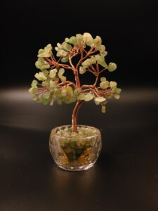 Green Aventurine Feng Shui Wish Tree | Lucky Crystal Glass Fortune Bowl with Gold Coins