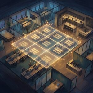 Company Annual Feng Shui Audit + Floor Plan Tier — overhead office floor plan with 9-palace overlay
